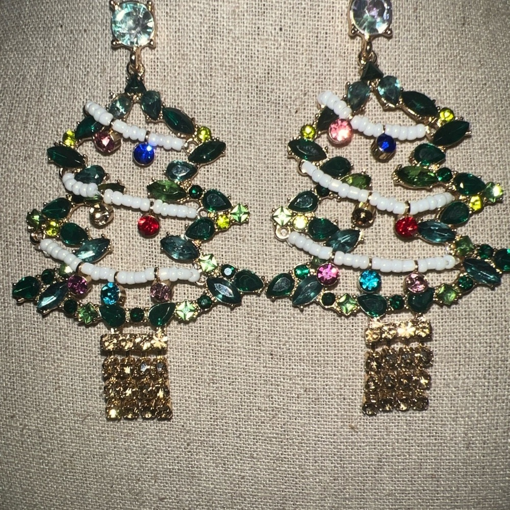 Lane Bryant 3 1/2" Multicolor Christmas Tree Earrings-New With Tags